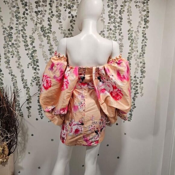 NWOT ASOS Orange Floral Puff Sleeve Dress Size US 2 - Picture 6 of 11